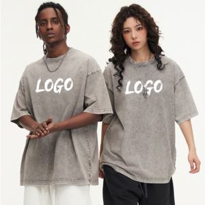 Fabricante de algodón estampado sólido hombro caído personalizado hombres Boxy de gran tamaño gris lavado Vintage camisetas lavado ácido camiseta - Product Image 1