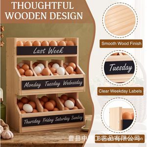 Wooden Multi Layer Egg Storage Rack With Labels For <b>Kitchen</b> Fresh Keeping Desktop Organizer - Product Image 1