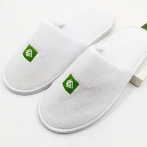 Blanco personalizado zapatillas de hotel monograma logotipo bordado zapatillas