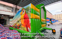 Aire de jeux gonflable tropicale avec toboggan, parcours d'obstacles et zone de saut pour enfants, usage commercial