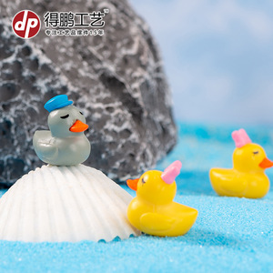 Figurines de canard de dessin animé jaunes avec nœud rose, gris avec chapeau bleu, décor animal miniature, ornements de jardin - Product Image 3