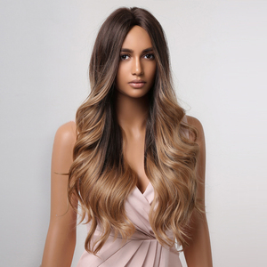 Peluca de cabello sintético <span class=keywords><strong>Afro</strong></span> para mujer afroamericana, pelo <span class=keywords><strong>Afro</strong></span> ondulado de cuerpo largo con reflejos ombré dorado y marrón oscuro, precio al por mayor - Product Image 2