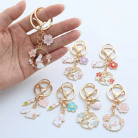 Nouveau porte-clés japonais vintage en alliage de zinc, motif lapin fleur de cerisier, mignon, pendentif de sac, breloque de clé de voiture, accessoire fait main, petit