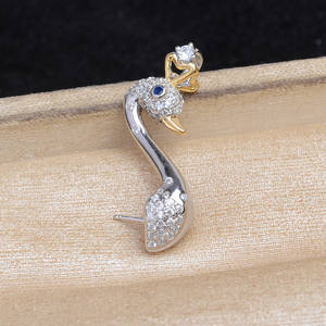 Pendentif vide en argent S925 Wenchi, style baroque, accessoire de bricolage pour bijoux en perles, 13491, pendentif cœur cygne, Chine - Product Image 2