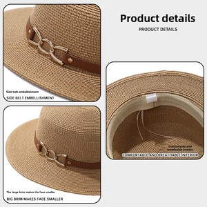Châu Âu Mỹ phong cách mùa hè rộng vành mũ rơm cho phụ nữ Flat Top ngoài trời Mặt trời bảo vệ giản dị dù để che nắng bãi biển <span class=keywords><strong>hat</strong></span> - Product Image 6