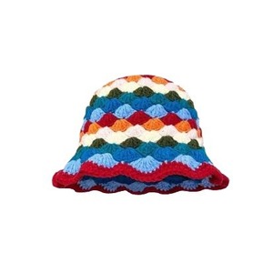 Partyment handmade Boho Crochet mới cầu vồng hình học kim cương dệt kim mùa đông Beanie Crochet Xô Sọc mũ - Product Image 1