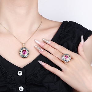 Elegant Fashion Eco-friendly Copper Gold Plated 10*12MM Oval Shape Pendant Earrings Set Women Jewelry Set for Daily Wear Ladies - Product Image 6