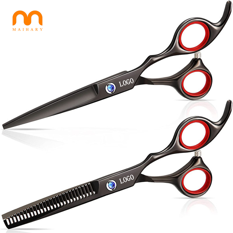 custom barbershop logo stylist hair cutting tools black hairdressing scissors set