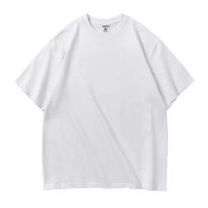 T-shirt en tricot surdimensionné blanc personnalisé en gros, 100% coton, poids lourd, col rond côtelé, taille XL, blanc, impression de <span class=keywords><strong>marque</strong></span> en vrac - Product Image 1