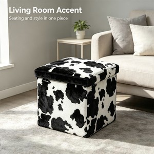 Cubo de Almacenamiento Plegable con Estampado de Vaca, Banco para Zapatos y Caja Organizadora de Juguetes de Gran Capacidad - Product Image 1