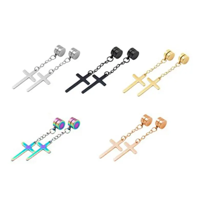 Thời trang chuỗi crucifix Bông tai thép không gỉ pierced nam châm Stud Bông tai cho nam giới nóng bán thép không gỉ Bông tai