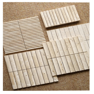 Motivo concavo scanalato Beige <span class=keywords><strong>travertino</strong></span> tessere di mosaico per il bagno decorazione della parete della cucina Backsplash - Product Image 1