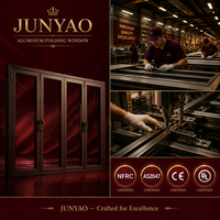 Ventana Plegable OEM de Fábrica JUNYAO, AS2047 NFRC CE 6063-T5, Aluminio con Rotura de Puente Térmico, Doble Acristalamiento, Resistente a Huracanes, para Proyectos de Villas