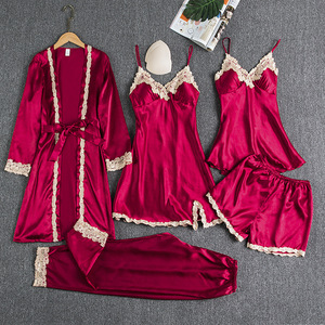 Nouveau pyjama avec coussinets de poitrine haute qualité femmes Sexy bretelles fleurs dorées chambre cinq pièces pyjamas maison vêtements fête cadeau - Product Image 2