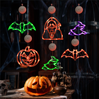 Guirlande lumineuse LED d'Halloween à suspendre aux fenêtres, en plastique durable, avec ventouses, motifs citrouille, araignée, chauve-souris, fantôme, sorcière, pour décoration de fête intérieure