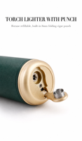 Briquet à cigare gonflable coupe-vent, flamme directe haute température, torche au butane durable, rechargeable, réglable, en cuir, cadeau de poche