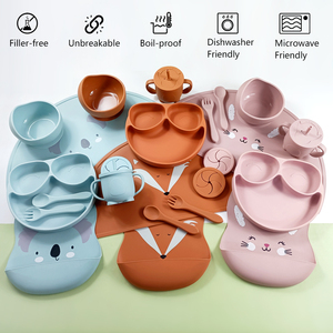 Vaisselle pour tout-petits à motif animal, très vendue, luxe, unisexe, ustensiles de repas, motif mignon, bébé babero, bol et assiette non toxiques - Product Image 2