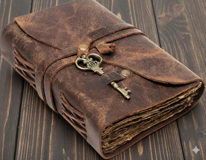 สมุดบันทึกหนังทำมือพร้อมกุญแจโบราณ กระดาษขอบดิบสไตล์วินเทจ สมุดจดบันทึกแบบเรียบง่าย - Product Image 3