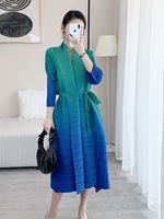 Robe longue décontractée en mousseline unie Miyake avec col à revers, cardigan, franges, ceintures, grande taille, manches longues à volants, coupe ample et sexy pour femme