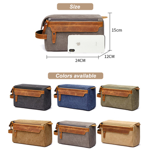 Guangzhou Factory Custom <strong>Mens</strong> Toiletry Bag Cosmetic Shaving Dopp Kit Canvas Leather Travel Kit Toiletry Bag <strong>Pouch</strong> <strong>Mens</strong> - Product Image 4