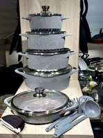 Ensemble de 17 ustensiles de cuisine en granit gris antiadhésif, en aluminium moulé sous pression, robuste, durable, compatible lave-vaisselle