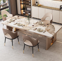 Glänzender Marmor-Esstisch mit Stühlen, Modernes Hochwertiges Minimalistisches Rechteckiges Design, Montiert, Geeignet für Hotels und Villen