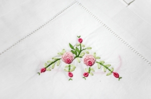 Hand Embroidery White <b>Tablecloth</b>, 100% Cotton, Hemstitch by Hand - Product Image 2