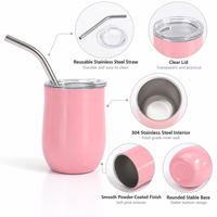 Mini-gobelet isotherme à double paroi en acier inoxydable 304 de 3 oz, coloré et personnalisé, avec couvercle et paille, pour vin, café ou fêtes