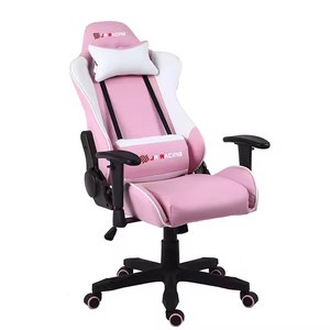 <span class=keywords><strong>Silla</strong></span> de Juego Ergonómica Giratoria Moderna para Niños con Base de Cinco Estrellas en Cuero Blanco y Rosa, Reposapiés de Hierro para Gamers - Product Image 2