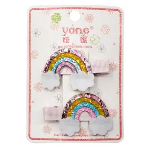 2020 kids hair accessories about customized glitter hair clips set with rainbow decoration for girls