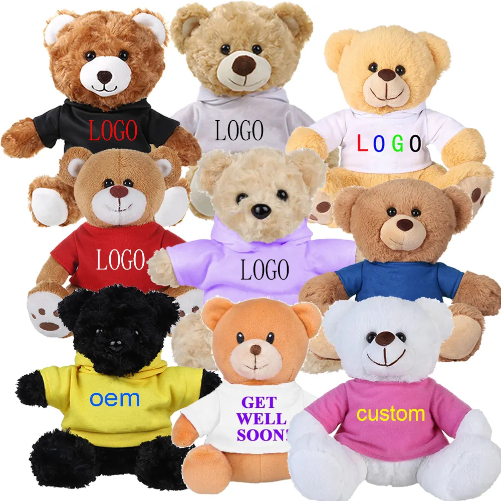 Toptan süblimasyon peluş oyuncak ayı t shirt marka LOGO özel sevimli dolması yumuşak oyuncak ayı peluş oyuncaklar