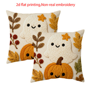 Kongyu Heimtextilien Halloween Kissenbezüge 2er-Set Niedliche Geister-Kürbis-Dekokissenhüllen Herbst Wohndekor Polyester - Product Image 5