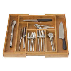 OEM Bamboo Utensil Divider Tray Organizer Flatware <strong>Cutlery</strong> Holder for Kitchen Drawer Storage Trays - Product Image 6