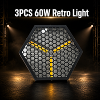 Lot de 3 projecteurs rétro dorés 60W avec 48 LED RGB 3W à intensité variable linéairement, contrôle DMX512, éclairage d'effet auxiliaire de scène IP20