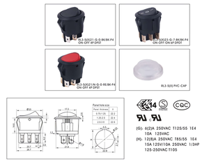 Interruttore a bilanciere DPDT a 6 pin serie RL3 5X 10A 125VAC ON-OFF-ON con cappuccio stampato, approvato CQC UL per sistemi di controllo elettrico - Product Image 5