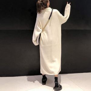 Tendenza vendita calda autunno inverno corea in tinta unita oversize <span class=keywords><strong>Polo</strong></span> collo collo maglioni <span class=keywords><strong>donna</strong></span> taglie forti abiti lunghi in maglia - Product Image 5