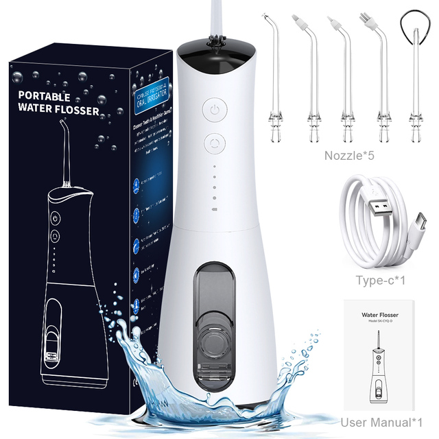 OEM Professional Cordless Type-C Rechargeable 300mL Portable Electric Water Flosser with Detachable Tank and IPX7 Waterproof