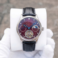 Montre mécanique tourbillon 24 heures, phase de lune, double fuseau horaire, luxe, cadrans guillochés en spirale, acier inoxydable, bracelet en cuir, OEM