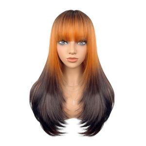 Perruques synthétiques longues droites <span class=keywords><strong>avec</strong></span> <span class=keywords><strong>frange</strong></span> perruques de <span class=keywords><strong>cheveux</strong></span> en couches naturelles pour les femmes quotidiennes Cosplay fête fibres résistantes à la chaleur - Product Image 6