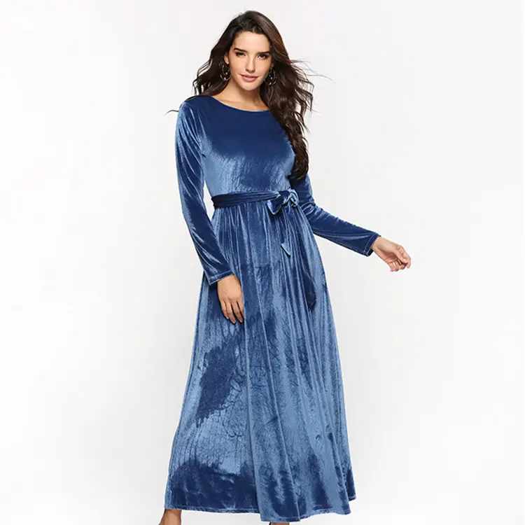 sh11089a Long style women winter formal dress Silk velvet royal blue color ladies maxi dress 2020