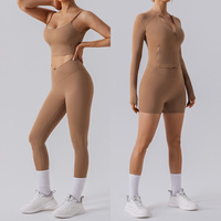 Shorts de yoga solides de haute qualité, leggings, veste zippée avec poche, taille haute, en Spandex/Nylon respirant, ensembles de vêtements de sport pour la gym