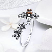 Bague en Zircon pour femme, anneau ajustable, en argent Sterling S925, ouvert, rétro, de luxe, avec fleur d'abeille, offre spéciale