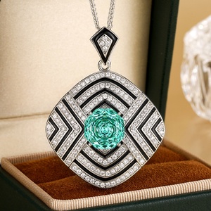 Retro Design Rose Cut Cubic Zirconia Jewelry Eco-friendly Copper Black Enamel Geometric Locket Necklace for Women Daily Wear - Product Image 3