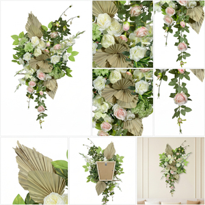 Luxury <b>Artificial</b> Flower <b>Bouquet</b> Decorative Wreaths and Swags White Rose Floral Wall Hanging Arrangement for Home Wedding Decor - Product Image 6