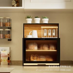 Boîte à pain en bambou, étagère de rangement en bois pour comptoir de cuisine avec étagère de présentation pour boulangerie et en-cas - Product Image 2