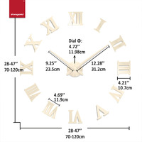 Jam Dinding Quartz Analog Modern 120CM Ukuran Besar Warna Emas DIY Tanpa Bingkai Angka Romawi Akrilik Mewah untuk Ruang Tamu