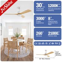 Ventilateur de plafond intelligent 1stshine avec lumière LED, design moderne professionnel, 52 pouces, pales en bois massif, télécommande, directement de l'usine