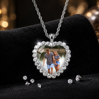 Collier personnalisable avec photo de portrait et bordure en forme de cœur, chaîne longue pour robe de mariée ou souvenir d'animal de compagnie