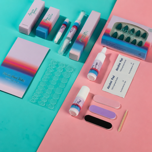 Uñ<span class=keywords><strong>as</strong></span> Postizas al por Mayor para Mujer, Color Nude, Ámbar, Gris, Azul, Estilo Ataúd, Degradado, con Cadena Dorada, para un Estilo Moderno, Chic y Minimalista - Product Image 5