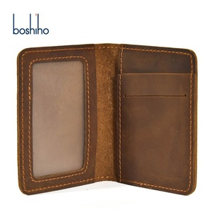Boshiho Crazy Horse Handmade Genuine Leather Men's Bifold <b>Wallet</b> Open Closure Customizable Logo Vintage ID Credit Card <b>Holder</b> - Product Image 3